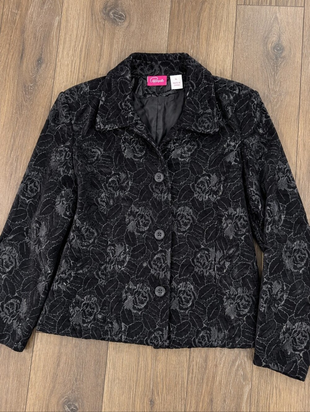 Pappagallo Black Floral Jacquard Blazer